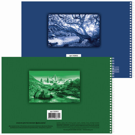 Альбом для рисования, А4, 40 листов, гребень, обложка картон, BRAUBERG, 205х290 мм, "Удивительная Природа" (2 вида), 102832