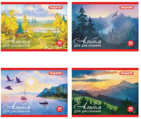 Альбом для рисования, МАЛЫЙ ФОРМАТ А5, 40 л., скоба, обложка офсет, ПИФАГОР, 200х148 мм, "Природа" (4 вида), 104873