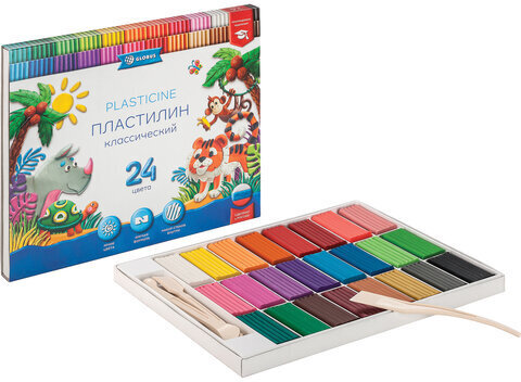 Пластилин классический GLOBUS, 24 цветов, 480 г, ПЛ24-06К