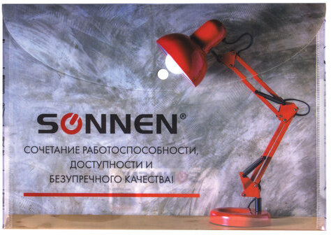 Папка-конверт с кнопкой SONNEN, А4, 160 мкм, до 100 листов, цветная печать, 228059