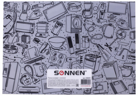 Папка-конверт с кнопкой SONNEN, А4, 160 мкм, до 100 листов, цветная печать, 228059