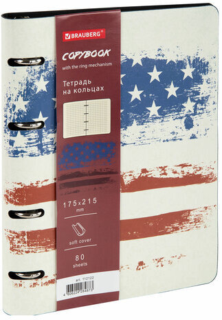 Тетрадь на кольцах А5 (180х220 мм), 80 л., под кожу, BRAUBERG VISTA, "USA", 112122