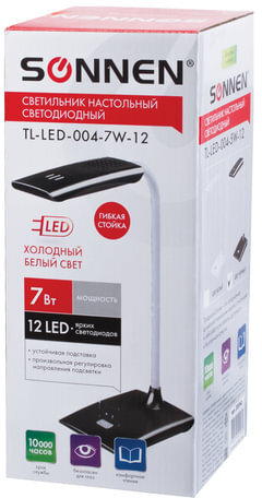 Настольная лампа-светильник SONNEN TL-LED-004-7W-12, подставка, LED, 7 Вт, черный, 235542