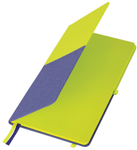 Блокнот А5 (148х218 мм), BRAUBERG "DUO", под кожу с резинкой, 80 л., клетка, зеленый/фиолетовый, 113430