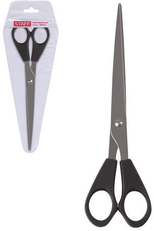 Ножницы STAFF "Basic", 180 мм, чёрные, ПВХ чехол с европодвесом, 236939