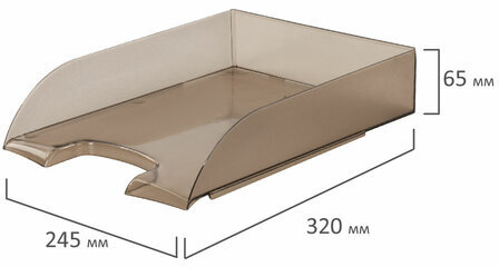 Лоток горизонтальный для бумаг BRAUBERG "Office style", 320х245х65 мм, тонированный серый, 237289