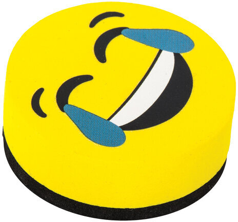 Стиратели магнитные для магнитно-маркерной доски ЮНЛАНДИЯ "Смайлик", 50 мм, КОМПЛЕКТ 4 ШТ., желтые, с рисунком, 237504