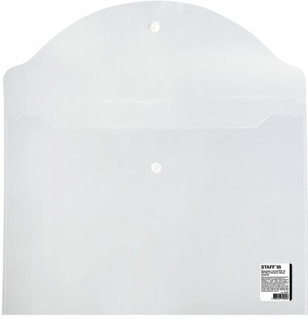 Папка-конверт с кнопкой STAFF, А4, до 100 листов, прозрачная, 0,15 мм, 270467
