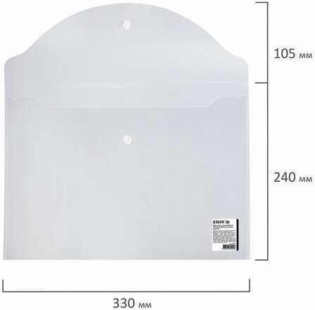 Папка-конверт с кнопкой STAFF, А4, до 100 листов, прозрачная, 0,15 мм, 270467