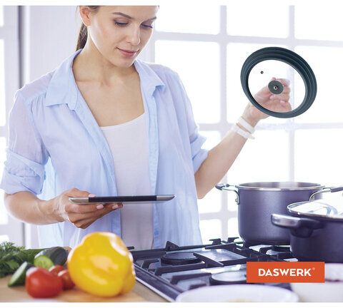 Крышка для любой сковороды и кастрюли универсальная 3 размера (16-18-20 см) антрацит, DASWERK, 607583