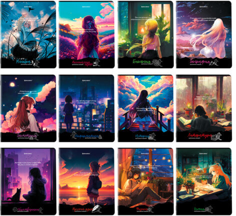 Тетради предметные, КОМПЛЕКТ 12 ПРЕДМЕТОВ, "ANIME GIRLS", 48 л., матовая ламинация, BRAUBERG, 404832