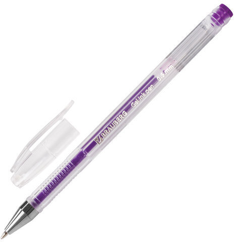 Ручка гелевая BRAUBERG "Jet", ФИОЛЕТОВАЯ, корпус прозрачный, узел 0,5 мм, линия письма 0,35 мм, 142161