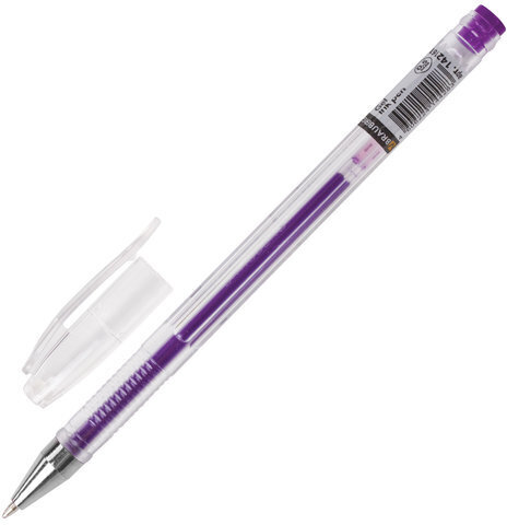 Ручка гелевая BRAUBERG "Jet", ФИОЛЕТОВАЯ, корпус прозрачный, узел 0,5 мм, линия письма 0,35 мм, 142161
