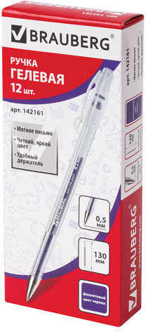 Ручка гелевая BRAUBERG "Jet", ФИОЛЕТОВАЯ, корпус прозрачный, узел 0,5 мм, линия письма 0,35 мм, 142161