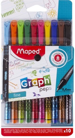 Набор капиллярных ручек (линеров) MAPED 10 шт., "Graph'Peps", АССОРТИ, трехгранные, 0,4 мм, 749050