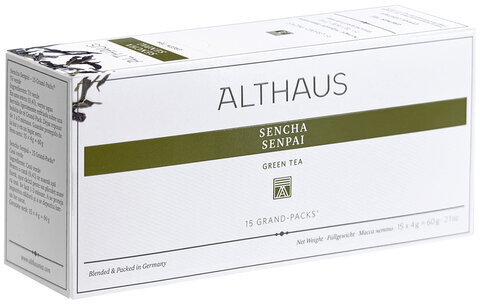 Чай ALTHAUS "Sencha Senpai" зеленый, 15 пирамидок по 4 г для чайника, ГЕРМАНИЯ, TALTHB-GP0057