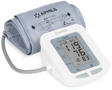 Тонометр АРМЕД YE660B, диапазон давления 0-280 мм рт. ст., диапазон пульса 40-200 уд/мин, автоматический, с поверкой, 1977602