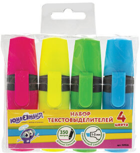Набор текстовыделителей ЮНЛАНДИЯ 4 шт., АССОРТИ, &quot;КЛАССИКА&quot;, линия 1-5 мм, 151926