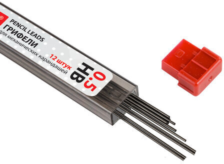 Грифели запасные 0,5 мм, HB, BRAUBERG, КОМПЛЕКТ 12 шт., "Hi-Polymer", 180445