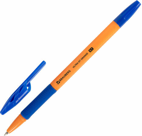 Ручка шариковая с грипом BRAUBERG "ULTRA GT ORANGE", СИНЯЯ, корпус оранжевый, линия 0,35 мм, 144052