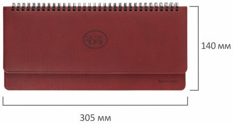 Планинг датированный 2024 305х140 мм, BRAUBERG "Favorite", под кожу, бордо, 114804