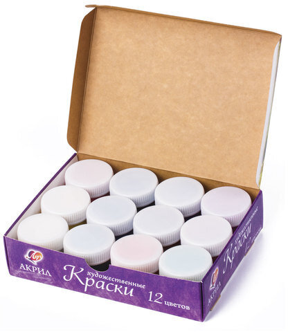 Краски акриловые художественные глянцевые ЛУЧ 12 цветов по 20 мл, в баночках, 22С 1409-09, 22С1409-08
