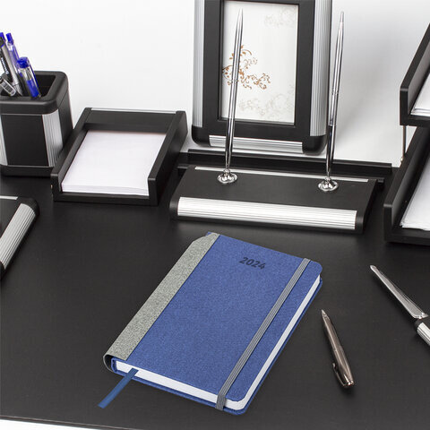 Ежедневник датированный 2024 А5 138x213 мм, BRAUBERG "Mosaic", под кожу, синий, 114904