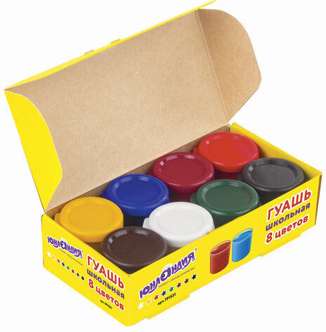 Гуашь ЮНЛАНДИЯ "ШКОЛЬНАЯ", 8 цветов по 17 мл, 191531
