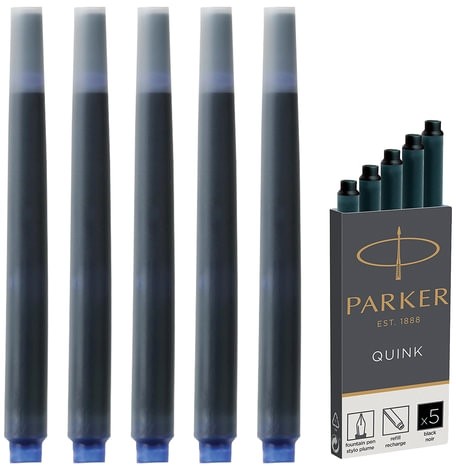 Картриджи чернильные PARKER "Cartridge Quink", КОМПЛЕКТ 5 штук, черные, 1950382