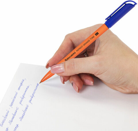 Ручка шариковая РОССИЯ "PATRIOT ORANGE TONE", СИНЯЯ, корпус оранжевый, узел 0,7 мм, линия письма 0,35 мм, BRAUBERG, 143964