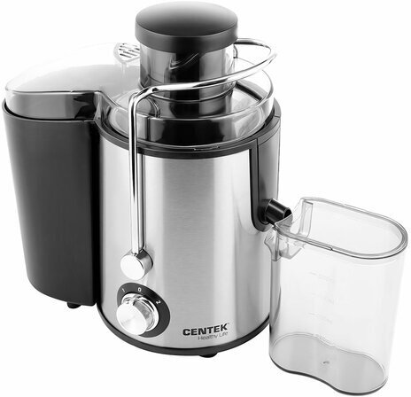 Соковыжималка CENTEK CT-1209, 600 Вт, стакан 0,5 л, емкость для жмыха 1,5 л, металл, сталь/черный