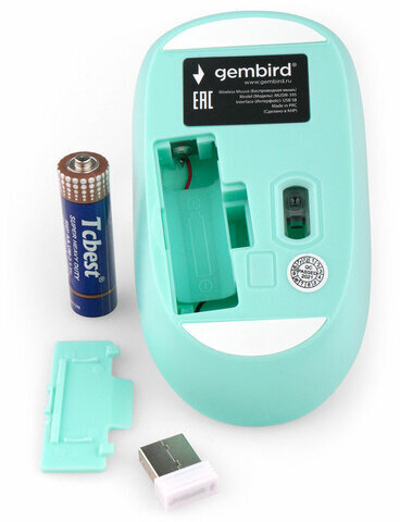 Мышь беспроводная GEMBIRD MUSW-395, 3 кнопки + 1 колесо-кнопка, оптическая, бирюзовая