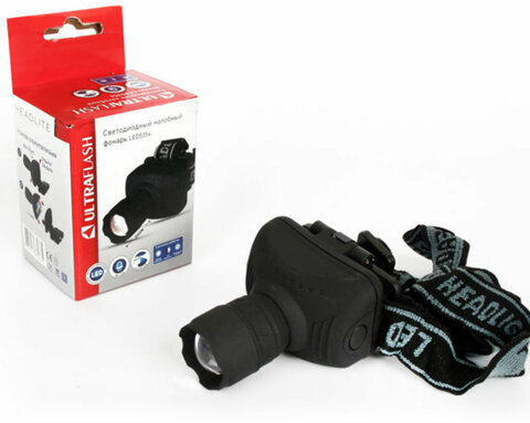 Фонарь налобный ULTRAFLASH 1Вт LED, ZOOM, 3 режима, питание 3хААА (не в комплекте), LED5354