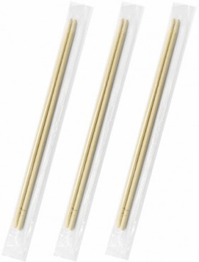 Палочки для суши бамбуковые 21 см, круглые, КОМПЛЕКТ 100 пар в индивидуальной прозрачной упаковке, БЮДЖЕТ, 132266