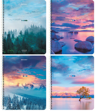 Тетрадь А5 96 л. BRAUBERG, гребень, клетка, обложка картон, "Travel" (микс в спайке), 404426