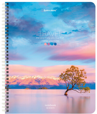 Тетрадь А5 96 л. BRAUBERG, гребень, клетка, обложка картон, "Travel" (микс в спайке), 404426