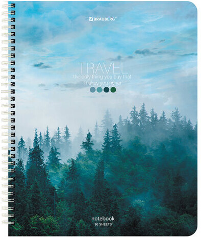Тетрадь А5 96 л. BRAUBERG, гребень, клетка, обложка картон, "Travel" (микс в спайке), 404426
