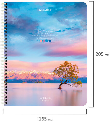 Тетрадь А5 96 л. BRAUBERG, гребень, клетка, обложка картон, "Travel" (микс в спайке), 404426