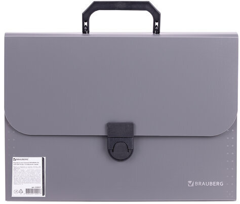 Папка-портфель пластиковая BRAUBERG "ПРОЕКТ", А4 (330х240х35 мм), 13 отделений, серый, РОССИЯ, 226027