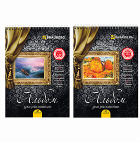 Альбом для рисования, А4, 40 листов, гребень, выборочный лак, подложка, 120 г/м2, BRAUBERG, 205х290 мм, "Картина" (2 вида), 102834