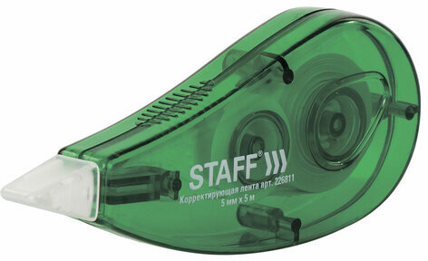 Корректирующая лента STAFF "EVERYDAY", 5 мм х 5 м, корпус зеленый, блистер, 226811