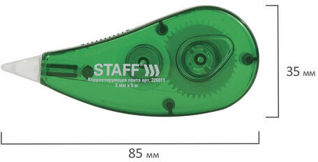 Корректирующая лента STAFF "EVERYDAY", 5 мм х 5 м, корпус зеленый, блистер, 226811