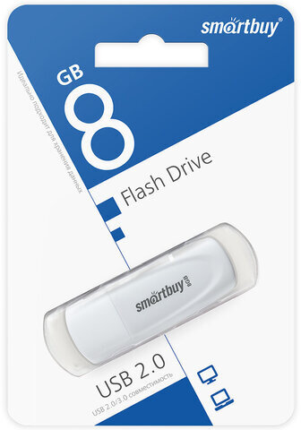 Флеш-диск 8 GB SMARTBUY Scout USB 2.0, белый, SB008GB2SCW