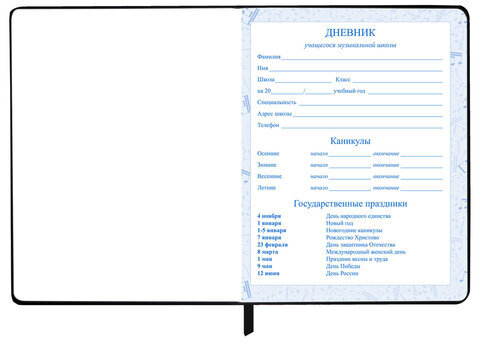 Дневник для музыкальной школы 48 л., обложка кожзам твердая, фольга, BRAUBERG, КЛАССИКА, 107369