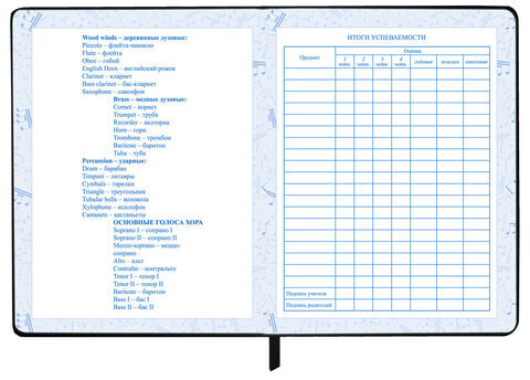 Дневник для музыкальной школы 48 л., обложка кожзам твердая, фольга, BRAUBERG, КЛАССИКА, 107369