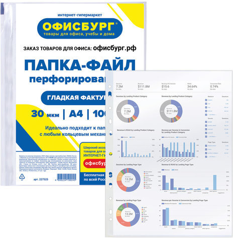 Папки-файлы перфорированные ОФИСБУРГ, А4, комплект 100 шт., гладкие, 30 мкм, 227525
