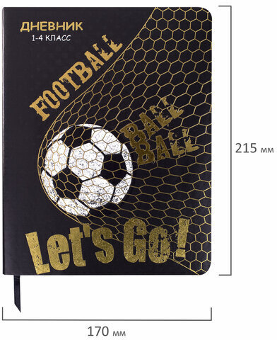 Дневник 1-4 класс 48 л., кожзам (гибкая), печать, фольга, ЮНЛАНДИЯ, "Football", 106159