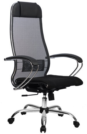 Кресло офисное МЕТТА "К-3" хром, ткань-сетка, сиденье и спинка регулируемые, черное