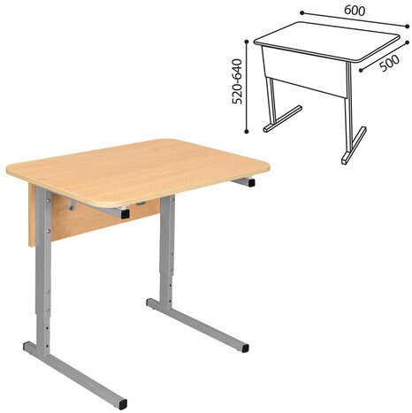 Стол-парта 1-местный регулируемый СУТ.54, 600х500х520-640 мм, рост 2-4, серый каркас, ЛДСП клён