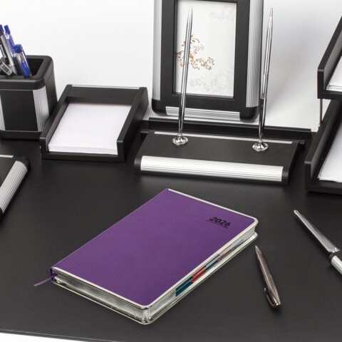 Ежедневник датированный 2026 А5 148х218мм GALANT "Infinity Silver", под кожу, фиолетовый, 117498